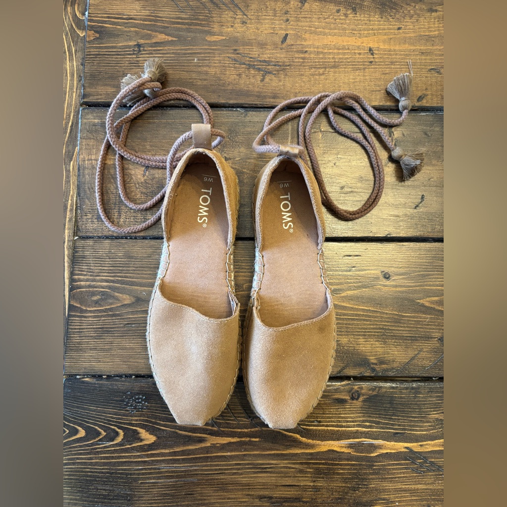 Toms Women's Tan Katalina Espadrille Shoes With Tie-Up Straps Size 6